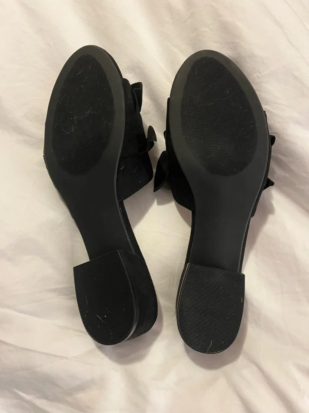 Black Ruffled Slide Heels - Women - Picture 2 of 2